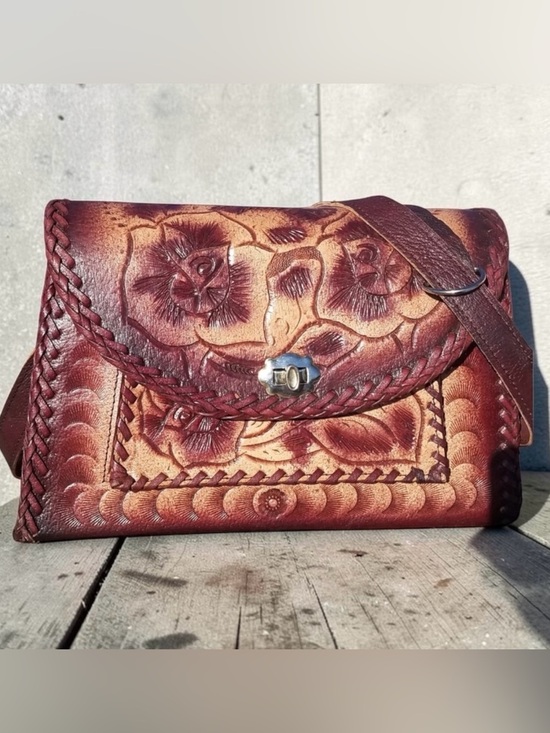 Mexico Handbags - Vintage Mexican Hand Tooled Leather Bag Boho Western Folk Art Handbag